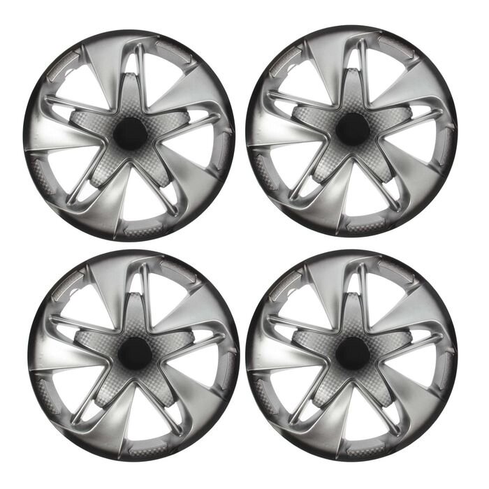 Колпаки колесные R16 "СУПЕР АСТРА", серебристо-черный карбон, набор 4 шт. от компании Интернет-гипермаркет «MOLL» - фото 1