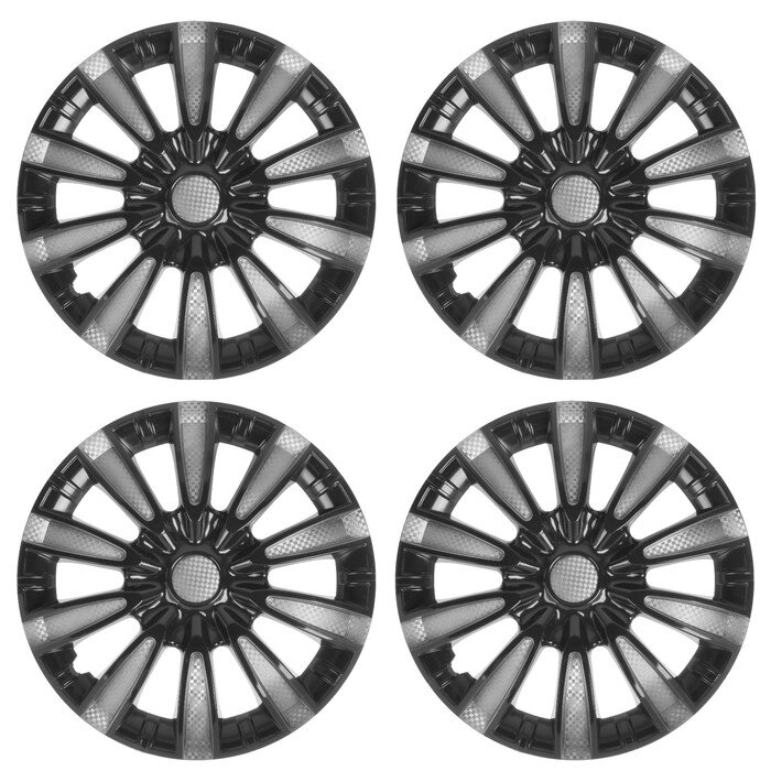 Колпаки колесные R16 Tornado, серебристо-черный карбон, набор 4 шт от компании Интернет-гипермаркет «MOLL» - фото 1