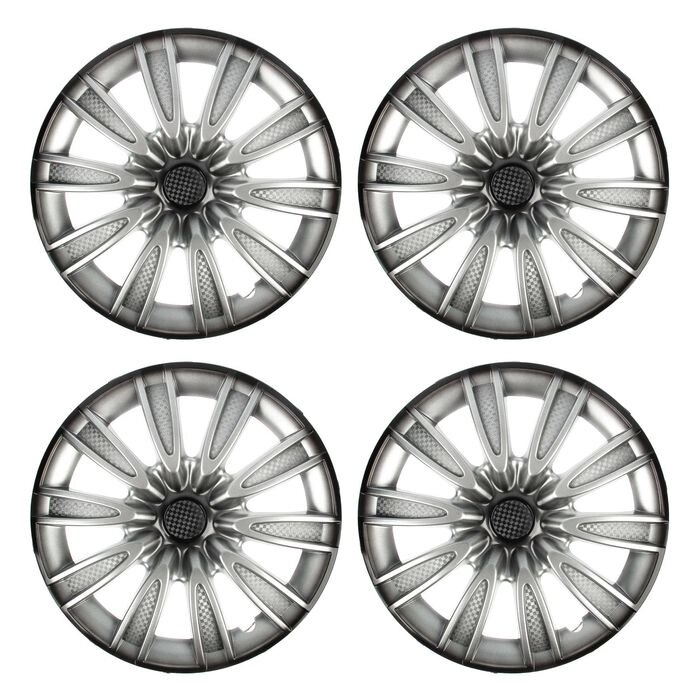Колпаки колесные R16 "ТОРНАДО", серебристо-черный карбон, набор 4 шт. от компании Интернет-гипермаркет «MOLL» - фото 1