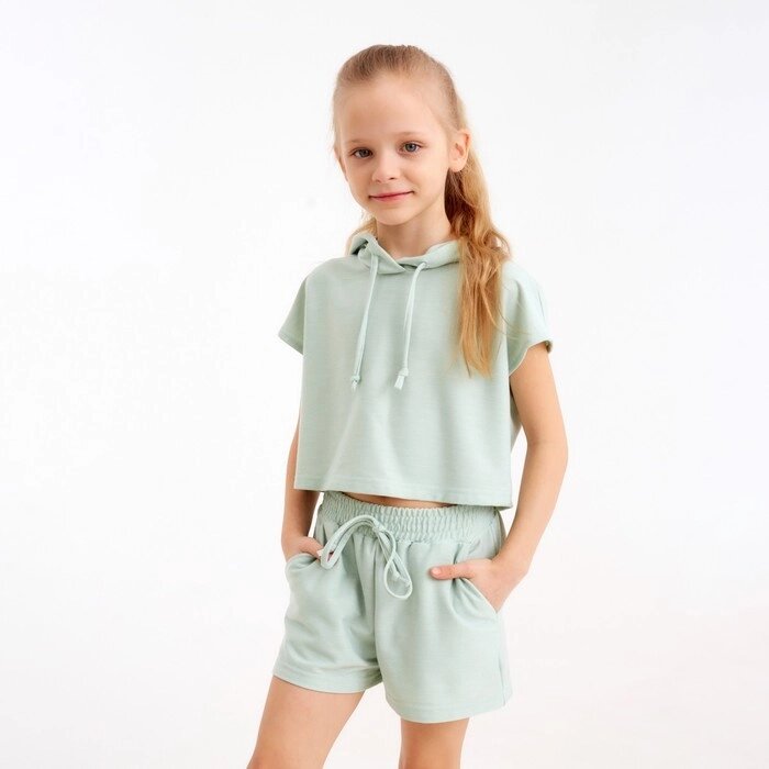 Комлект для девочки (топ, шорты) MINAKU: Casual Collection цвет оливковый, рост 110 от компании Интернет-гипермаркет «MOLL» - фото 1