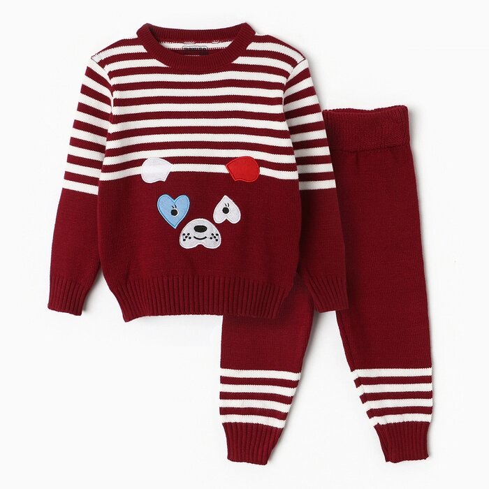 Комлпект вязанный детский (джемпер, брюки), цвет бордовый, рост 74 см от компании Интернет-гипермаркет «MOLL» - фото 1