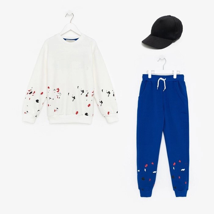 Комплект детский (свитшот, брюки, кепка), цвет белый/синий, рост 152 см от компании Интернет-гипермаркет «MOLL» - фото 1