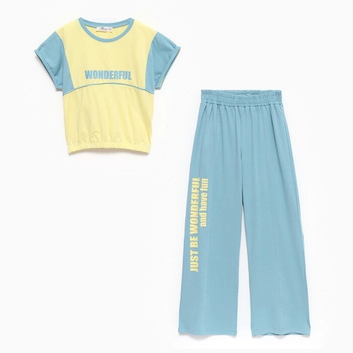 Комплект для девочки (футболка/леггинсы), цвет жёлтый/мятный, рост 140см от компании Интернет-гипермаркет «MOLL» - фото 1