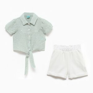 Комплект для девочки (футболка/шорты), цвет зелёный, рост 104см