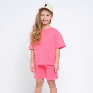Комплект для девочки (футболка, шорты) MINAKU цвет розовый, рост 128
