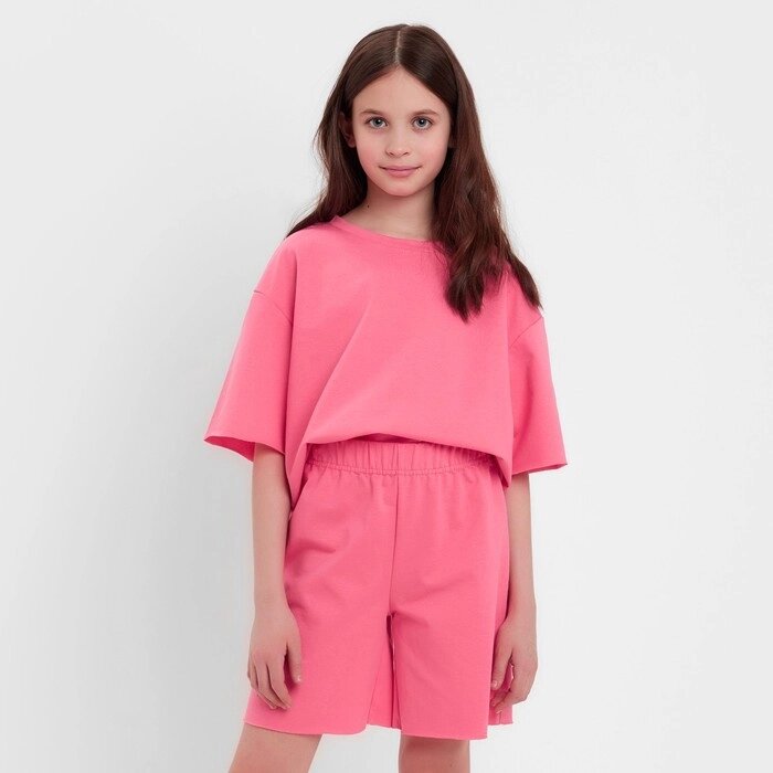 Комплект для девочки (футболка, шорты) MINAKU цвет розовый, рост 140 от компании Интернет-гипермаркет «MOLL» - фото 1