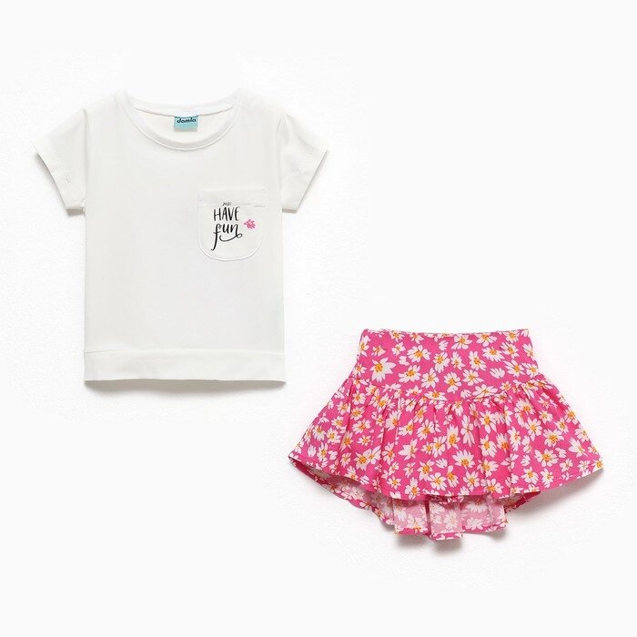Комплект для девочки (футболка/юбка-шорты), цвет белый/розовый, рост 104см от компании Интернет-гипермаркет «MOLL» - фото 1