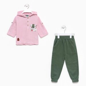 Комплект для девочки (кофточка/брюки), цвет розовый/хаки, рост 104см