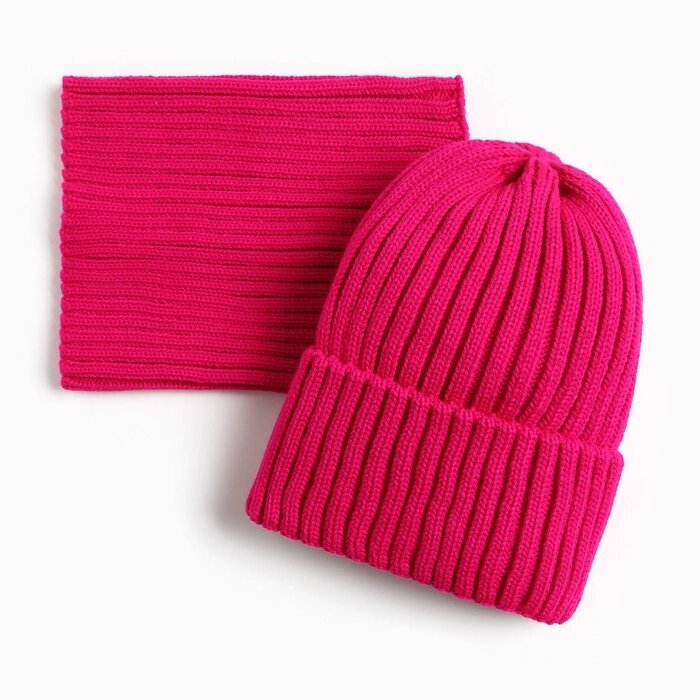 Комплект для девочки (шапка, снуд), цвет фуксия, размер  50-54 от компании Интернет-гипермаркет «MOLL» - фото 1