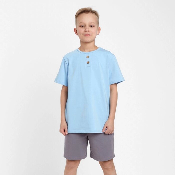 Комплект для мальчика (футболка, шорты) MINAKU цвет св-голубой/серый, рост 140 от компании Интернет-гипермаркет «MOLL» - фото 1