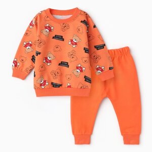 Комплект для мальчика (лонгслив, брюки), цвет оранжевый, рост 74 см