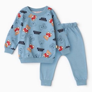 Комплект для мальчика (лонгслив, брюки), цвет синий, рост 86 см