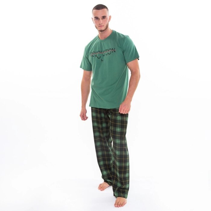 Комплект (футболка/брюки) мужской, цвет зеленый/клетка, размер 46 от компании Интернет-гипермаркет «MOLL» - фото 1