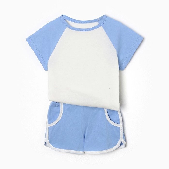 Комплект (футболка реглан/шорты) для девочки, цвет голубой, рост 104 см от компании Интернет-гипермаркет «MOLL» - фото 1