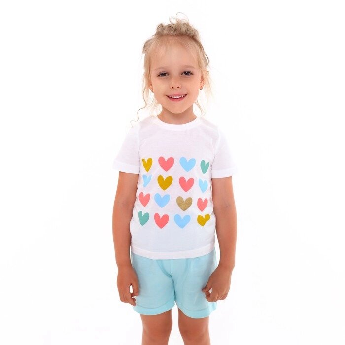 Комплект (футболка/шорты) для девочки, цвет молочный/серо-голубой, рост 104-110 см от компании Интернет-гипермаркет «MOLL» - фото 1