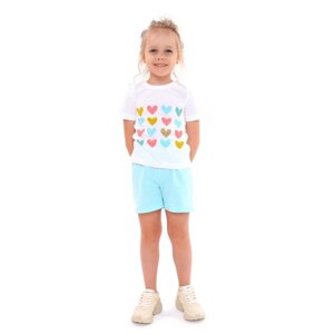 Комплект (футболка/шорты) для девочки, цвет молочный/серо-голубой, рост 116-122 см