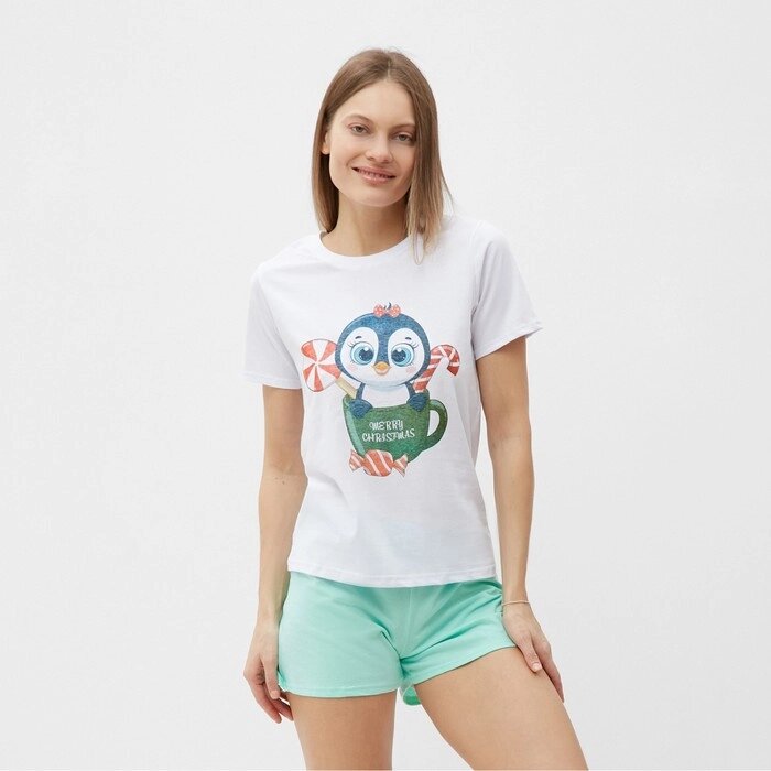 Комплект (футболка, шорты) домашний женский, цвет белый/зеленый, р-р 44 от компании Интернет-гипермаркет «MOLL» - фото 1