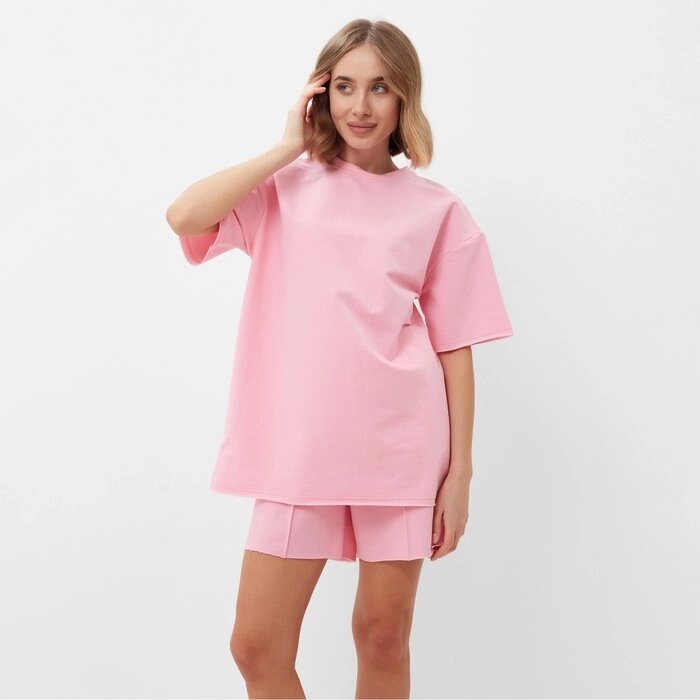 Комплект (футболка, шорты) женский MINAKU: Casual Collection цвет светло-розовый, р-р 42 от компании Интернет-гипермаркет «MOLL» - фото 1