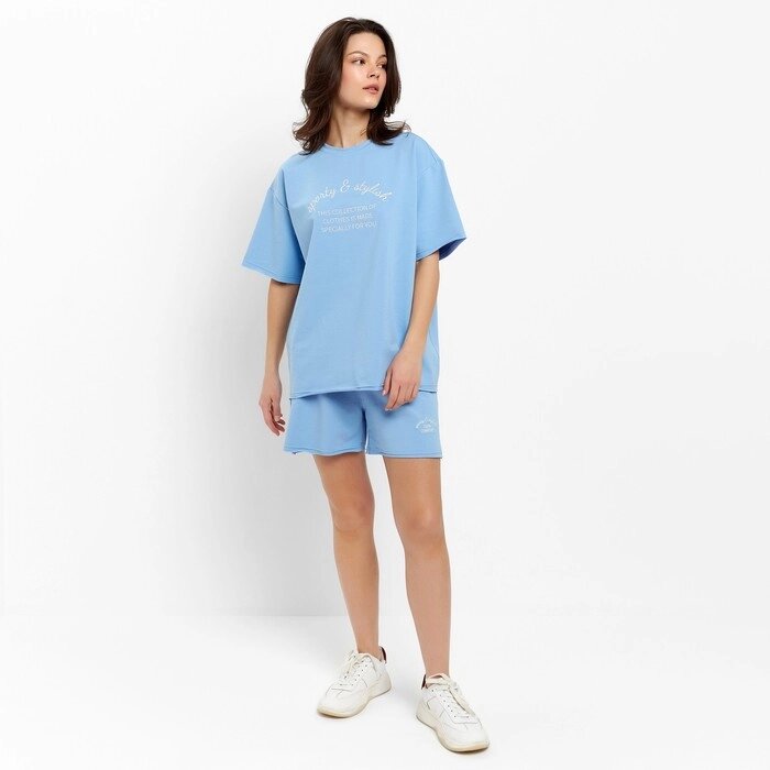 Комплект (футболка, шорты) женский MINAKU цвет голубой, р-р 46 от компании Интернет-гипермаркет «MOLL» - фото 1