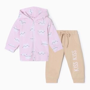 Комплект: худи и брюки Крошка Я "Киса", рост 74-80 см, цвет розовый/лиловый