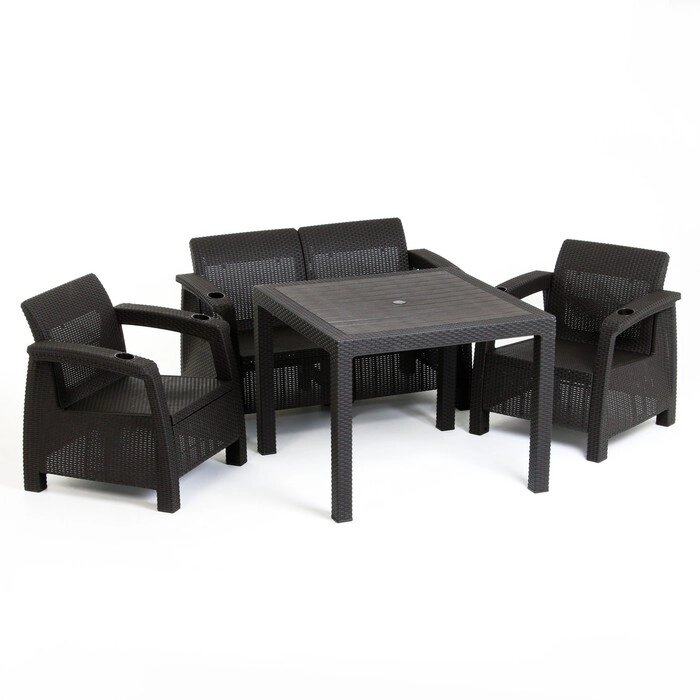 Комплект мебели: диван, 2 кресла, стол квадратный, коричнего цвета от компании Интернет-гипермаркет «MOLL» - фото 1