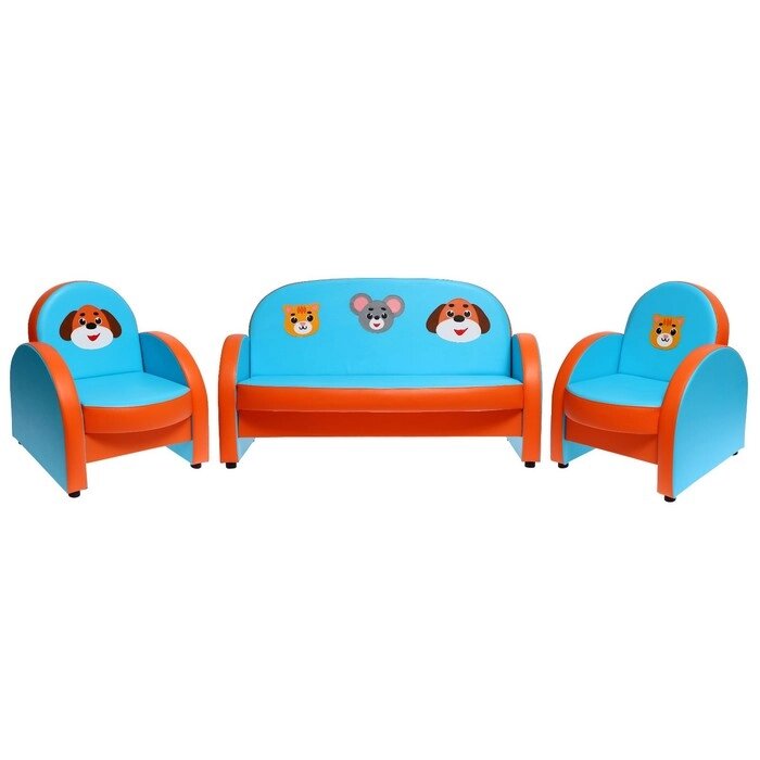 Комплект мягкой мебели "Агата", голубо-оранжевый "Домашние животные" от компании Интернет-гипермаркет «MOLL» - фото 1
