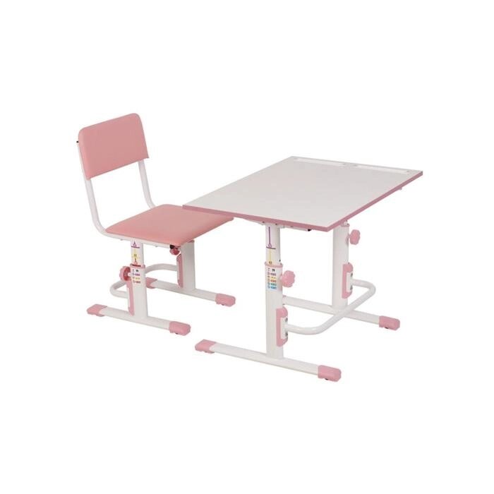 Комплект Polini kids растущая парта-трансформер + регулируемый стул, цвет белый-розовый от компании Интернет-гипермаркет «MOLL» - фото 1