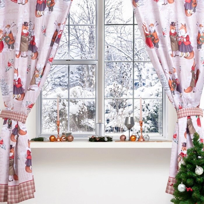 Комплект штор д/кухни с подхватами "Winter holidays" 145х180см-2 шт., габардин от компании Интернет-гипермаркет «MOLL» - фото 1