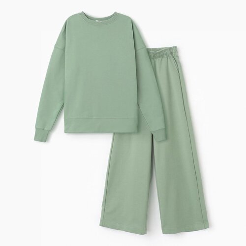 Комплект (свитшот, брюки) для девочки, цвет оливковый, рост 158-164 см
