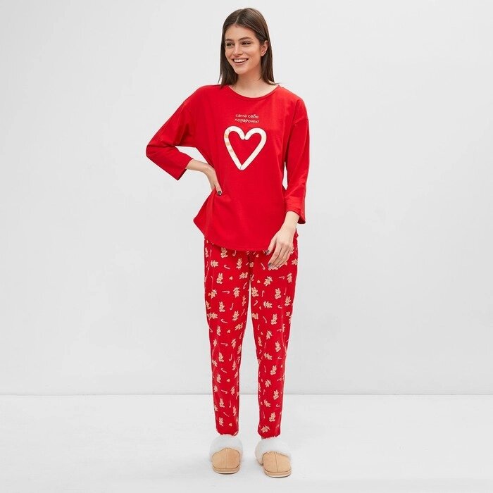 Комплект женский домашний (джемпер, брюки) Новый год, цвет красный, размер 52 от компании Интернет-гипермаркет «MOLL» - фото 1