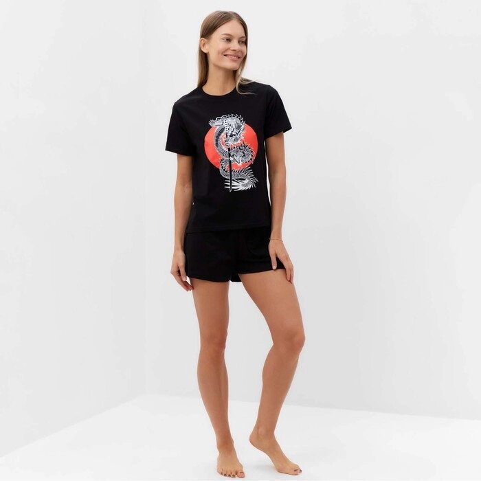 Комплект женский домашний (футболка, шорты), цвет чёрный/дракон, размер 44 от компании Интернет-гипермаркет «MOLL» - фото 1