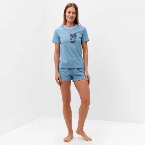 Комплект женский домашний (футболка, шорты), цвет голубой, размер 44