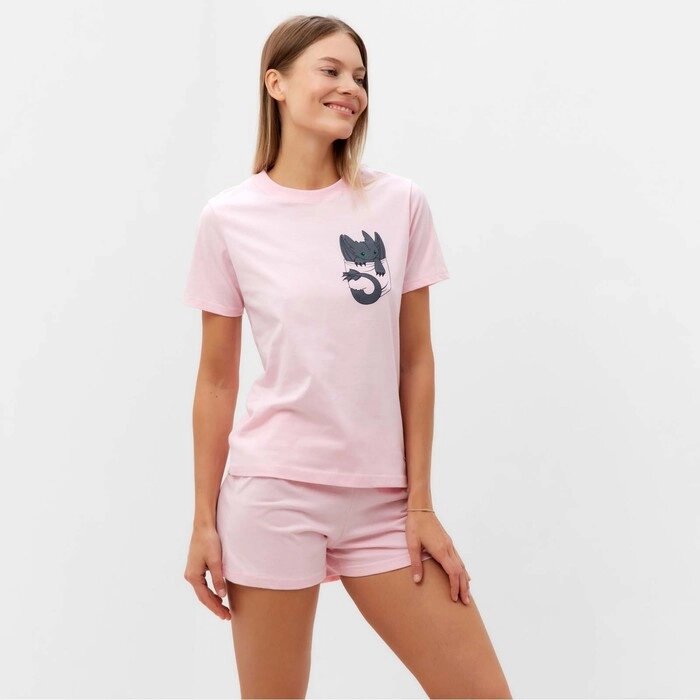 Комплект женский домашний (футболка, шорты), цвет пудра размер 44 от компании Интернет-гипермаркет «MOLL» - фото 1