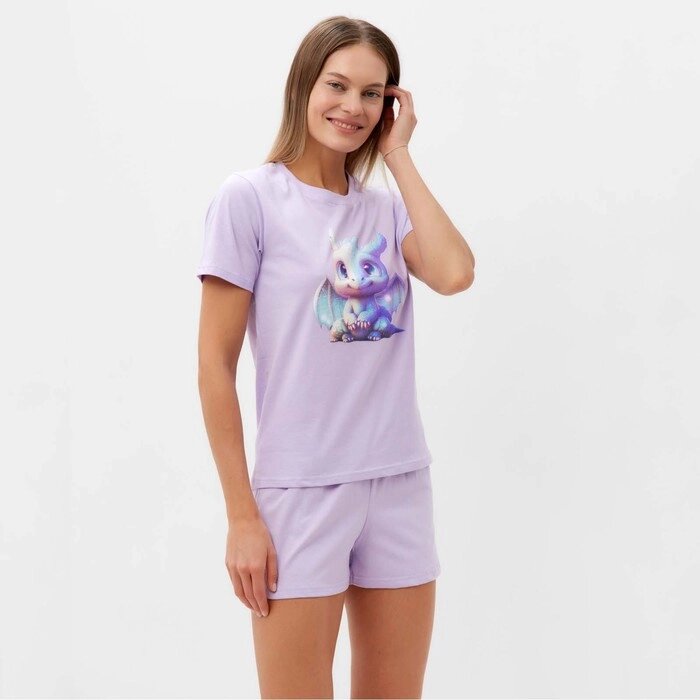 Комплект женский домашний (футболка, шорты), цвет сиреневый/дракон, размер 44 от компании Интернет-гипермаркет «MOLL» - фото 1
