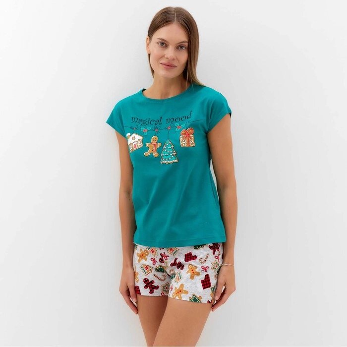 Комплект женский домашний (футболка/шорты), цвет зелёный, размер 50 от компании Интернет-гипермаркет «MOLL» - фото 1