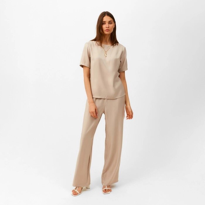 Комплект женский (футболка, брюки) MINAKU: Enjoy цвет бежевый, р-р 42 от компании Интернет-гипермаркет «MOLL» - фото 1