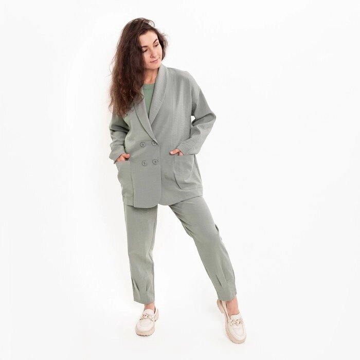 Комплект женский повседневный (жакет и брюки), хаки, размер 42 от компании Интернет-гипермаркет «MOLL» - фото 1