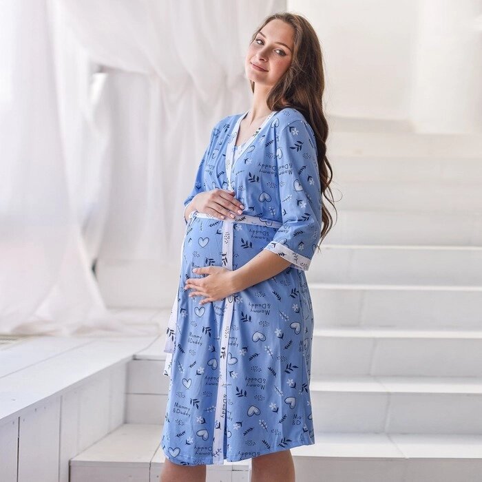 Комплект женский (сорочка/халат) для беременных, цвет голубой, размер 50 от компании Интернет-гипермаркет «MOLL» - фото 1