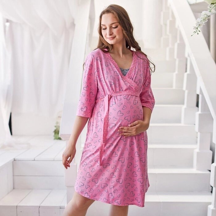 Комплект женский (сорочка/халат) для беременных, цвет розовый, размер 46 от компании Интернет-гипермаркет «MOLL» - фото 1