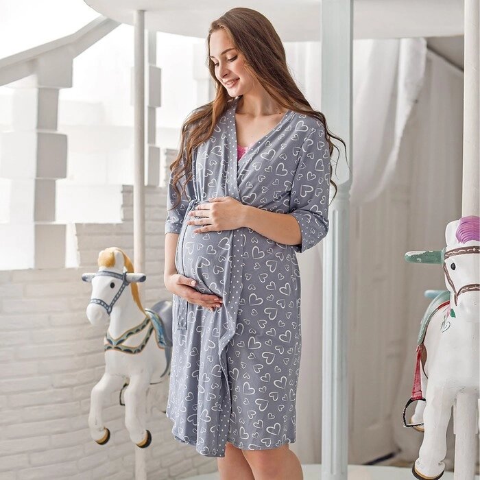 Комплект женский (сорочка/халат) для беременных, цвет серый, размер 46 от компании Интернет-гипермаркет «MOLL» - фото 1