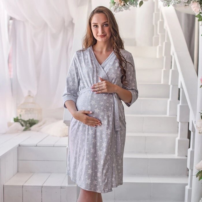 Комплект женский (сорочка/халат) для беременных, цвет светло-серый, размер 54 от компании Интернет-гипермаркет «MOLL» - фото 1