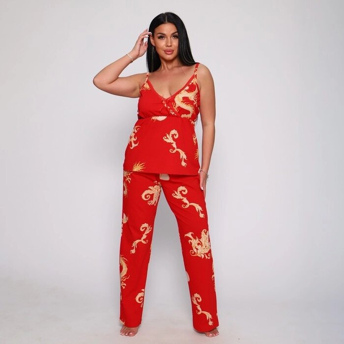 Комплект женский (топ/брюки), цвет красный, размер 50 от компании Интернет-гипермаркет «MOLL» - фото 1