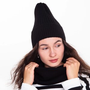 Комплект женский зимний (шапка/снуд), цвет чёрный, размер 56-58