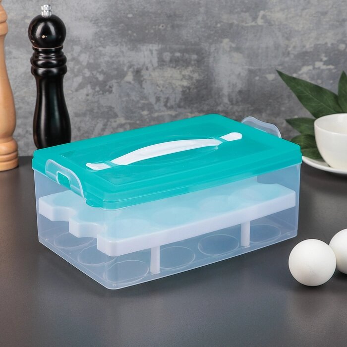 Контейнер для хранения яиц, 24 ячейки, двухуровневый, цвет МИКС от компании Интернет-гипермаркет «MOLL» - фото 1