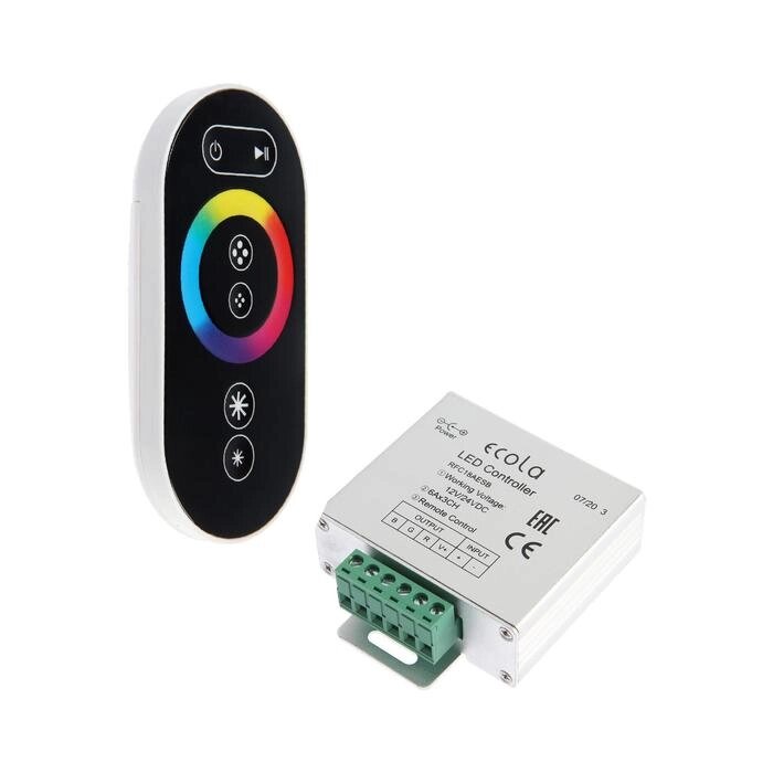 Контроллер Ecola, для RGB ленты, 12 В, 216 Вт, 18 А, черный сенсорный радиопульт от компании Интернет-гипермаркет «MOLL» - фото 1