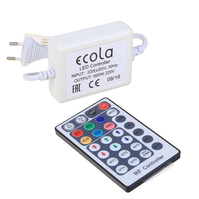 Контроллер Ecola, для RGB ленты 14 х 7 мм, 220 В, 600 Вт, 2.7 А, IP68, радиопульт от компании Интернет-гипермаркет «MOLL» - фото 1