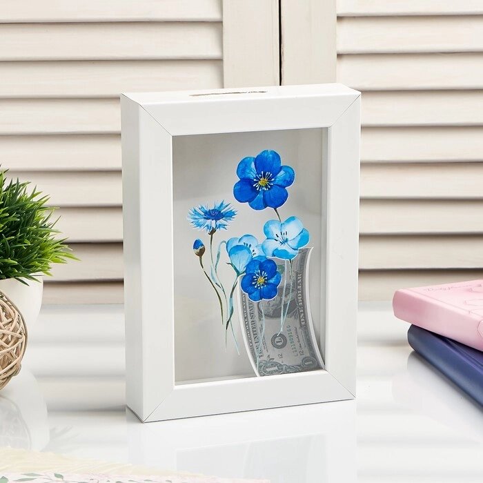 Копилка интерьерная пластик "Синие цветочки" 17х12х3,8 см от компании Интернет-гипермаркет «MOLL» - фото 1