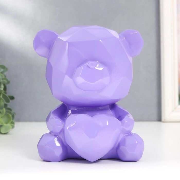 Копилка пластик "Медвежонок с сердцем" сиреневый 14,5х14х17 см от компании Интернет-гипермаркет «MOLL» - фото 1