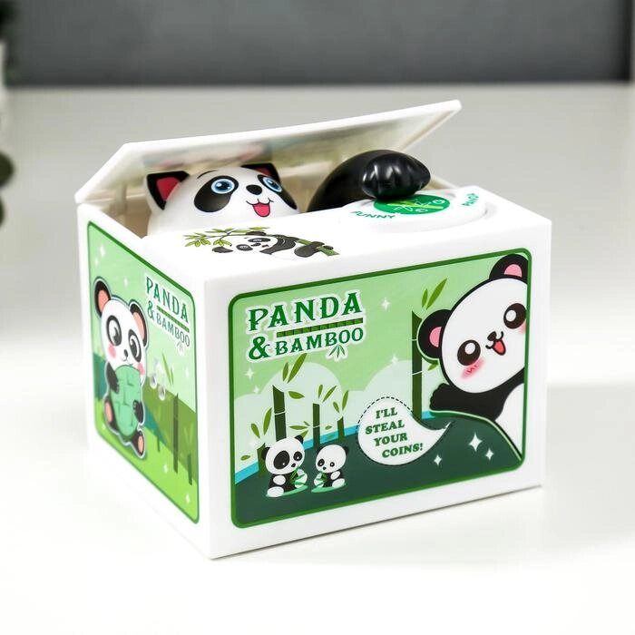 Копилка пластик "Панда прячет монетки" 9х12х10 см от компании Интернет-гипермаркет «MOLL» - фото 1