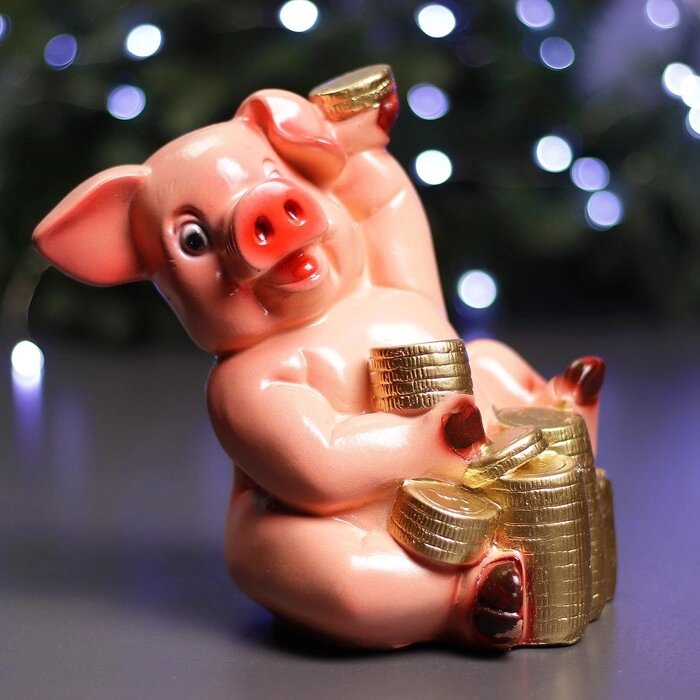 Копилка "Свинка с монетами" 19х21х13см от компании Интернет-гипермаркет «MOLL» - фото 1